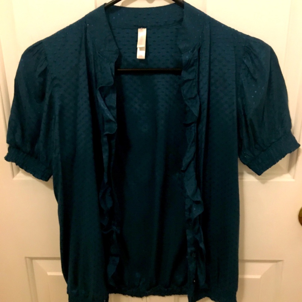 Satin Teal polka dots adorable blouse